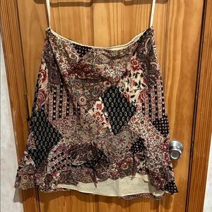 Chaps Medium Patchwork Boho High-Low Midi Skirt - Ruffle Hem, Elastic Waist